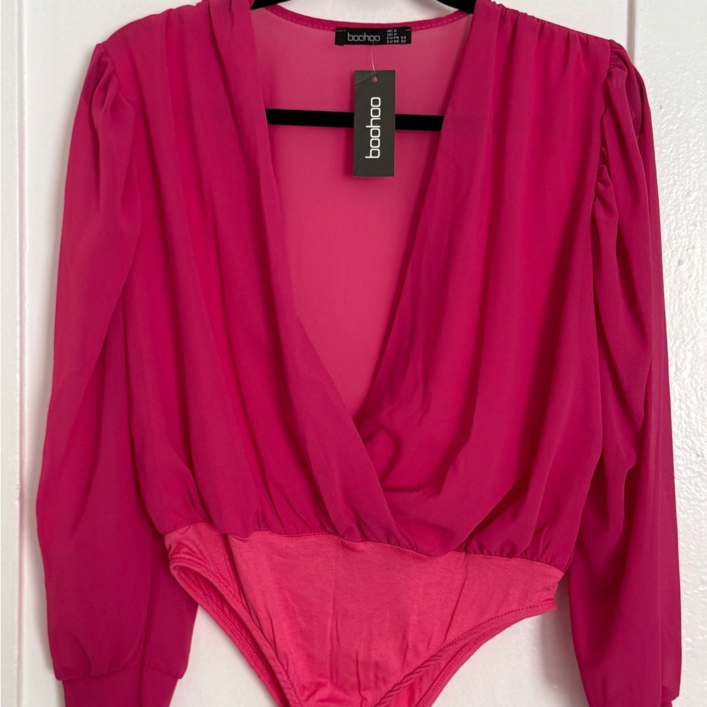 Boohoo Pink Fitted Wrap Bodysuit